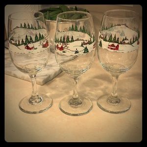Three Christmas wine glasses